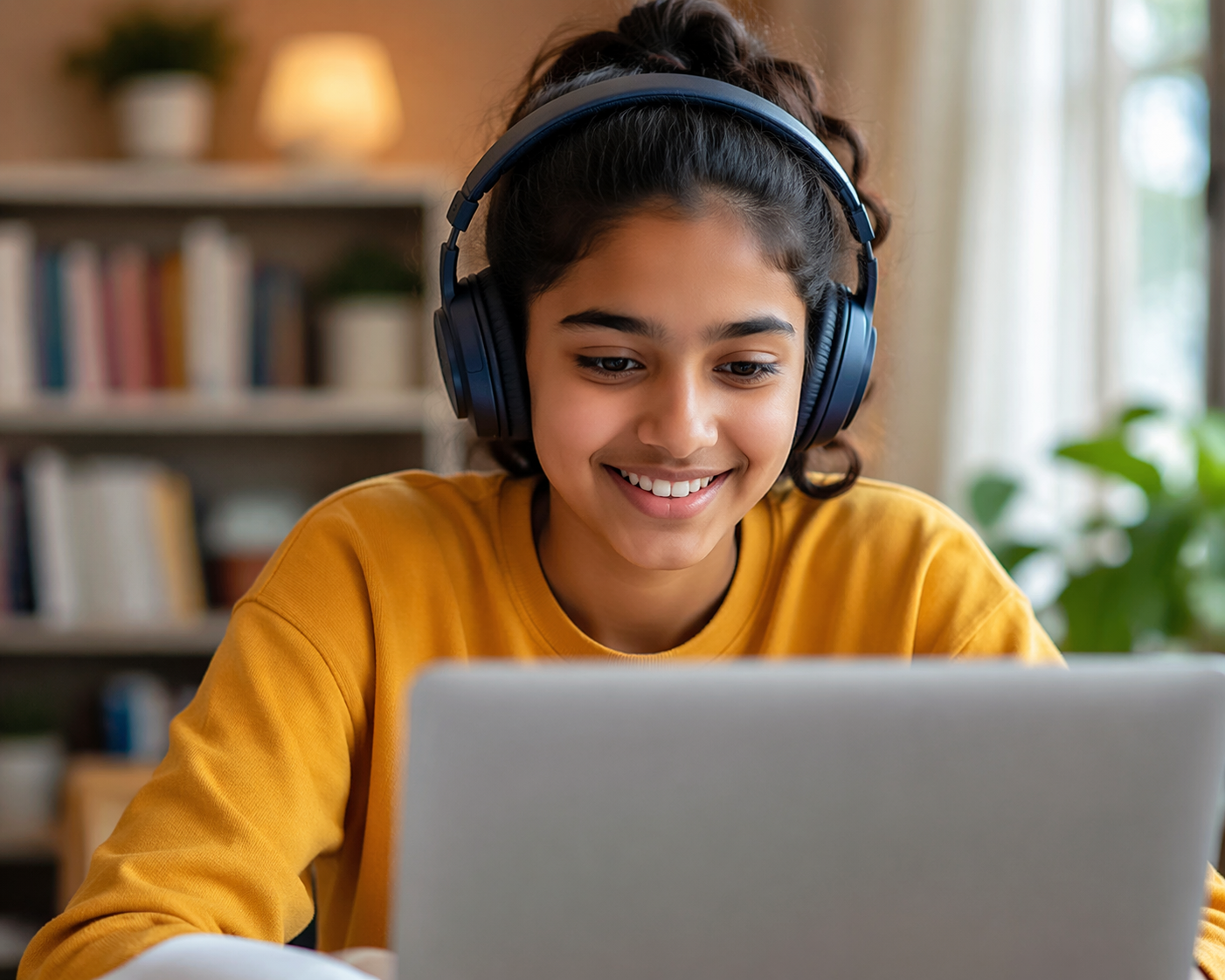 Happy student engaged in virtual learning